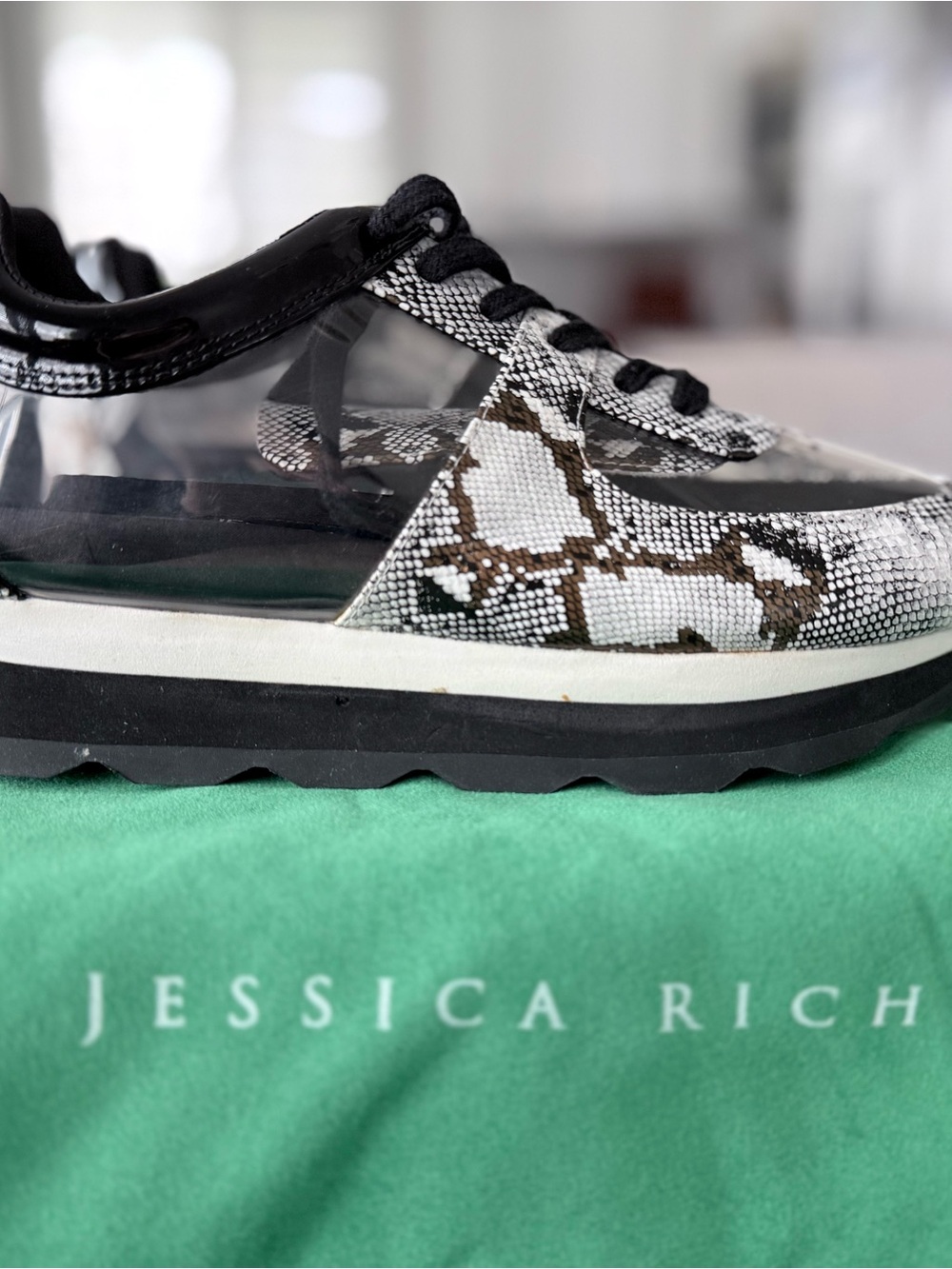 Jessica Rich Women's Clear Panel Snake-Print Sneakers in Black and Brown